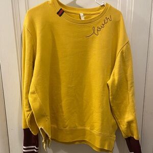 Yellow 'Lover' Embroidered Crew Neck Sweater